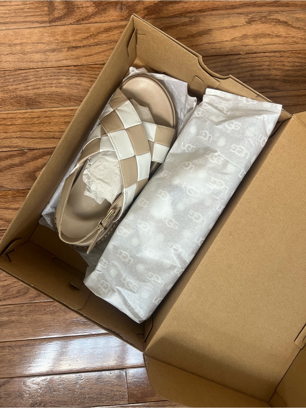 ALOHA Braided Leather Slide Sandal in Beige & White